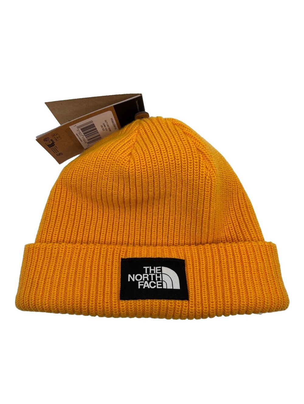 The North Face Salty Lined Beanie Mens One Size Yellow Knit Logo Tuque Hat New